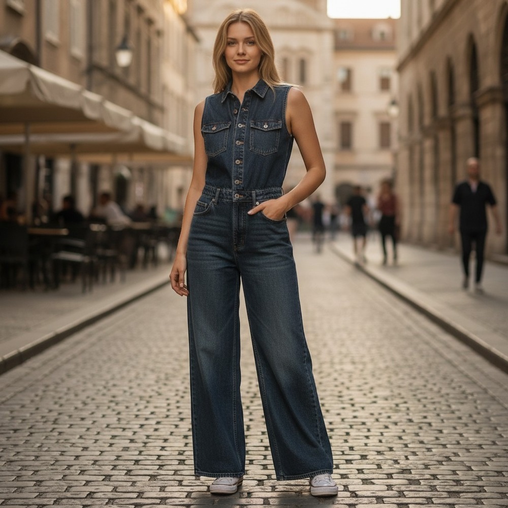 Rag & Bone Jumpsuit Womens S Blue Sleeveless Wide Leg Button Down Denim